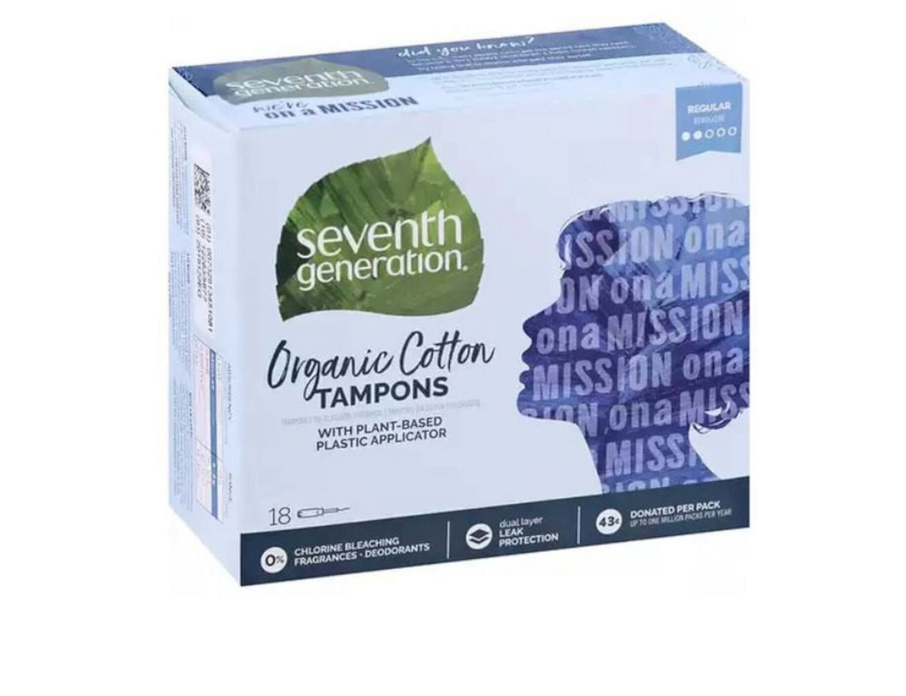 Seventh Generation Organic Cotton Tampons with Plant-Based Plastic Applicator, 18 CT - Pack Of 2 Seventh Generation