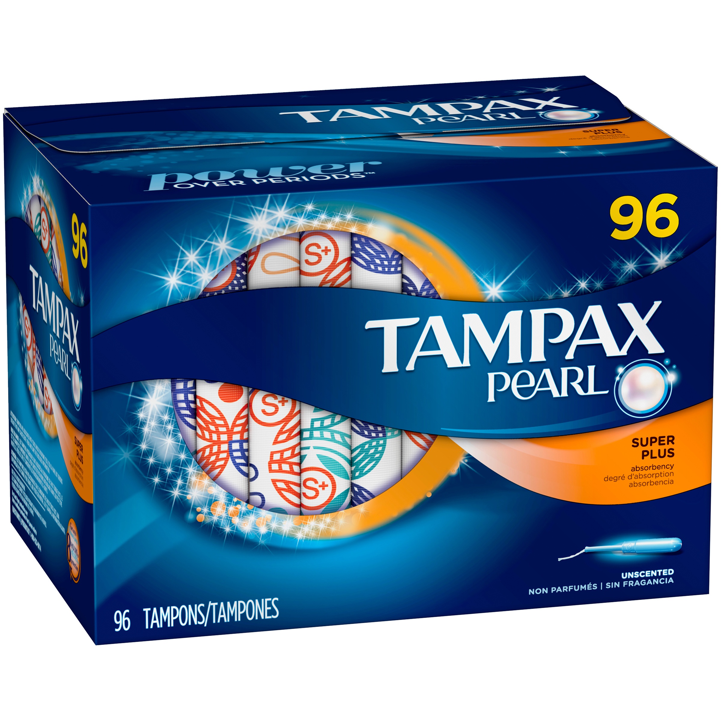 Tampax Pearl Tampons, Unscented, Super Plus, 96 Count Tampax