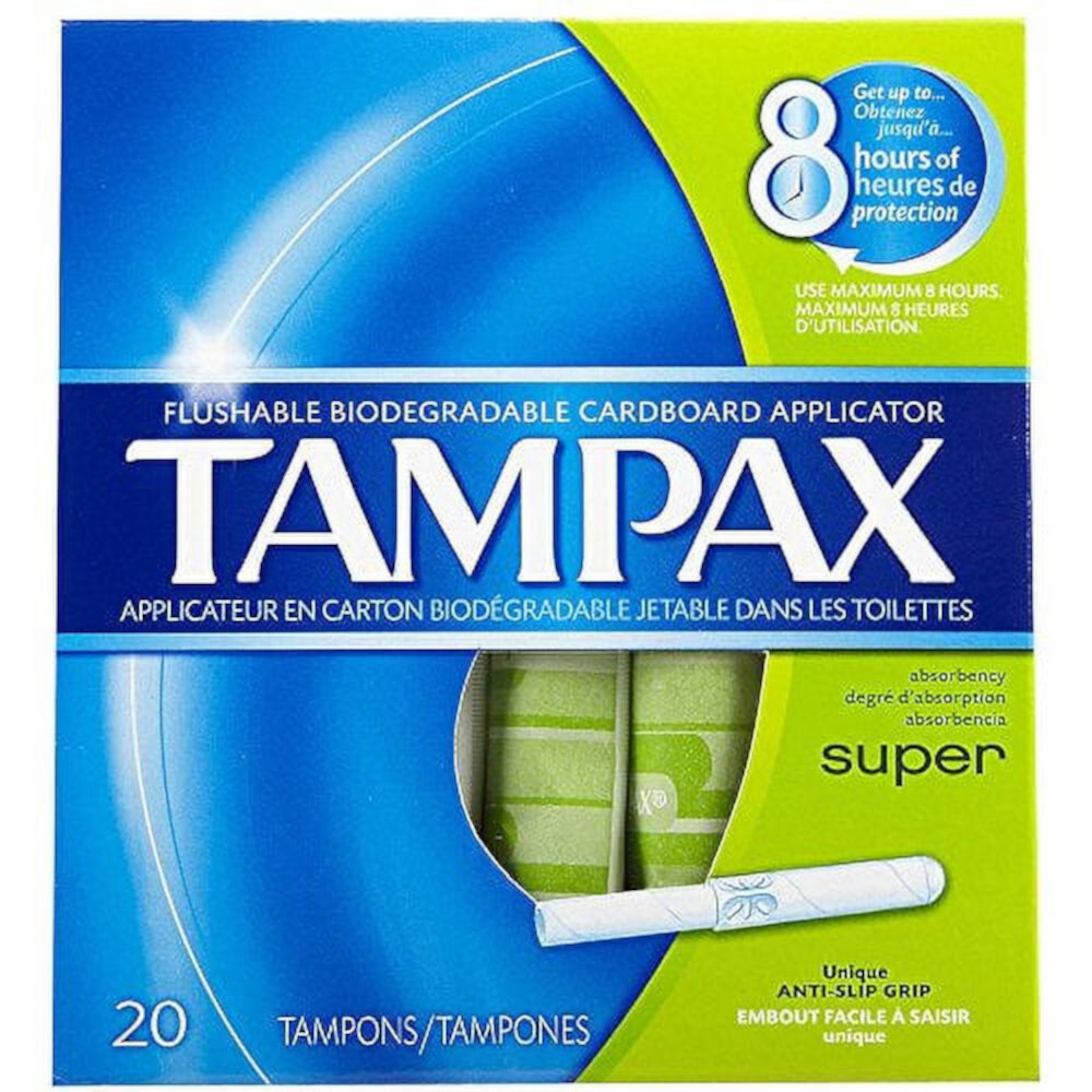 Tampax Cardboard Applicator Long Last Tampons Super Absorbency, 20ct Tampax