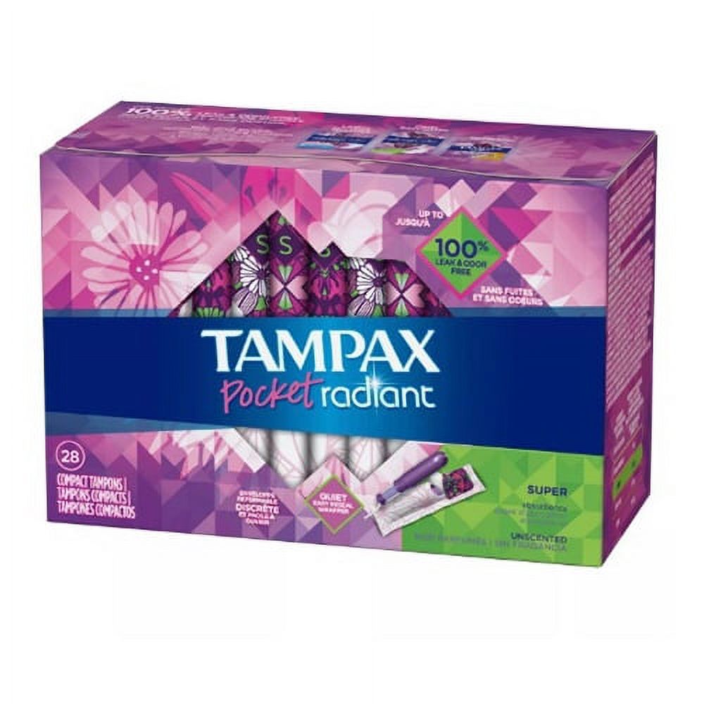 Tampons by Tampax with Pocket Radiant Super Absorbency Compact, 28 Ea Tampax