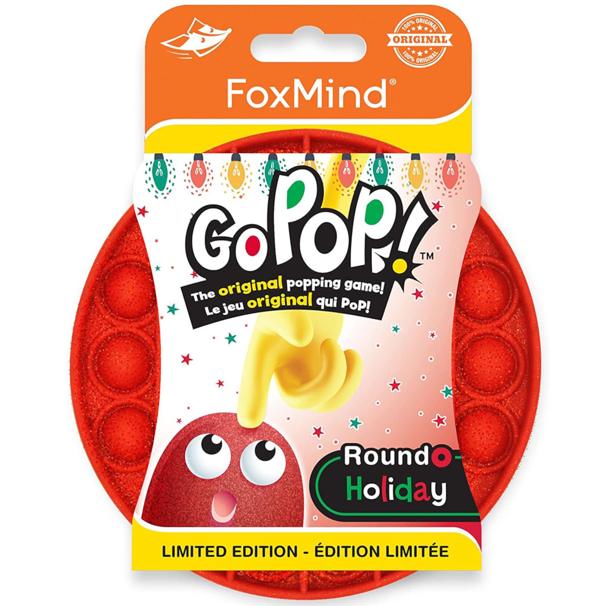 Go Pop! Roundo - Holiday Glitter Red - The Original Popping Game, 3IN1: Fidget Toy, Solo, 2 Player - Stress Reliever, Ages 5+, 1-2 Players FoxMind