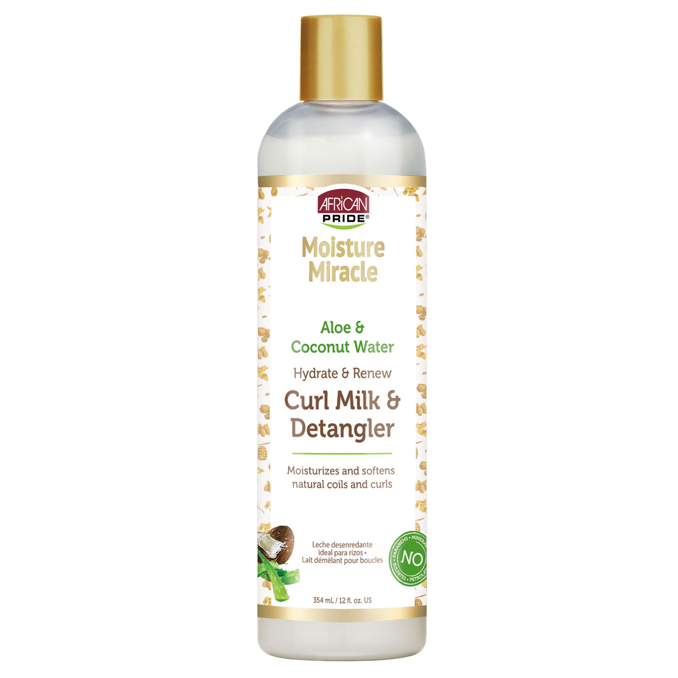 African Pride Moisture Miracle Hydrate & Renew Curl Milk & Detangler 12 oz, For Curly, Coily Hair, Moisturizing African Pride