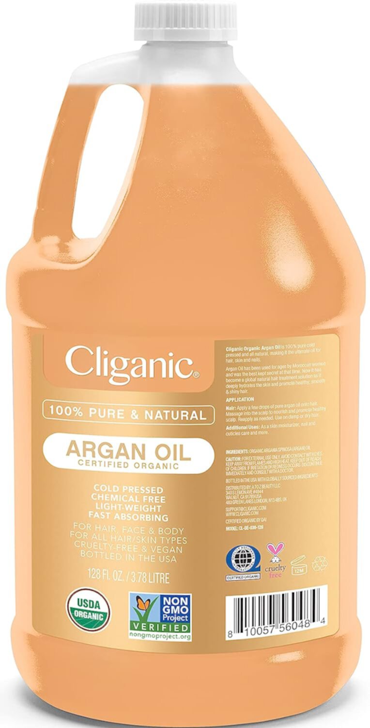 Cliganic Organic Argan Oil Bulk, Gallon Size 128oz, 100% Pure, Non-GMO Cliganic