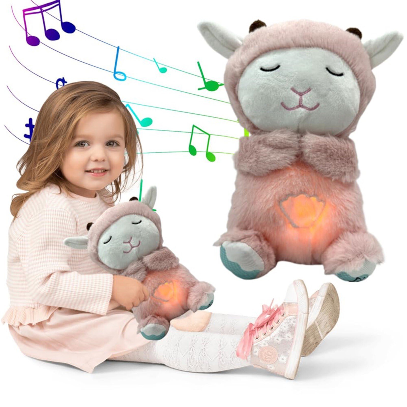 Clearance！TTih Breathing Stuffed Animal Sleeping Plush Relief Bear Baby Sound Machine Soothe Portable Plush Toy Baby Sleep Slumber with Sensory Detail Music Light & Rhythmic Breathing Motion Plush TTih