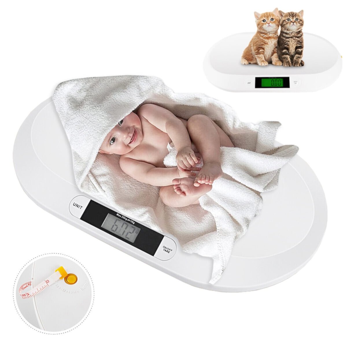 TeamSky Baby Scale/Pet Scale Digital Portable for Infant/Newborn/Puppy/Cat Animals/Kitchen Food/LCD Display with Tape Measure（Pink） TeamSky