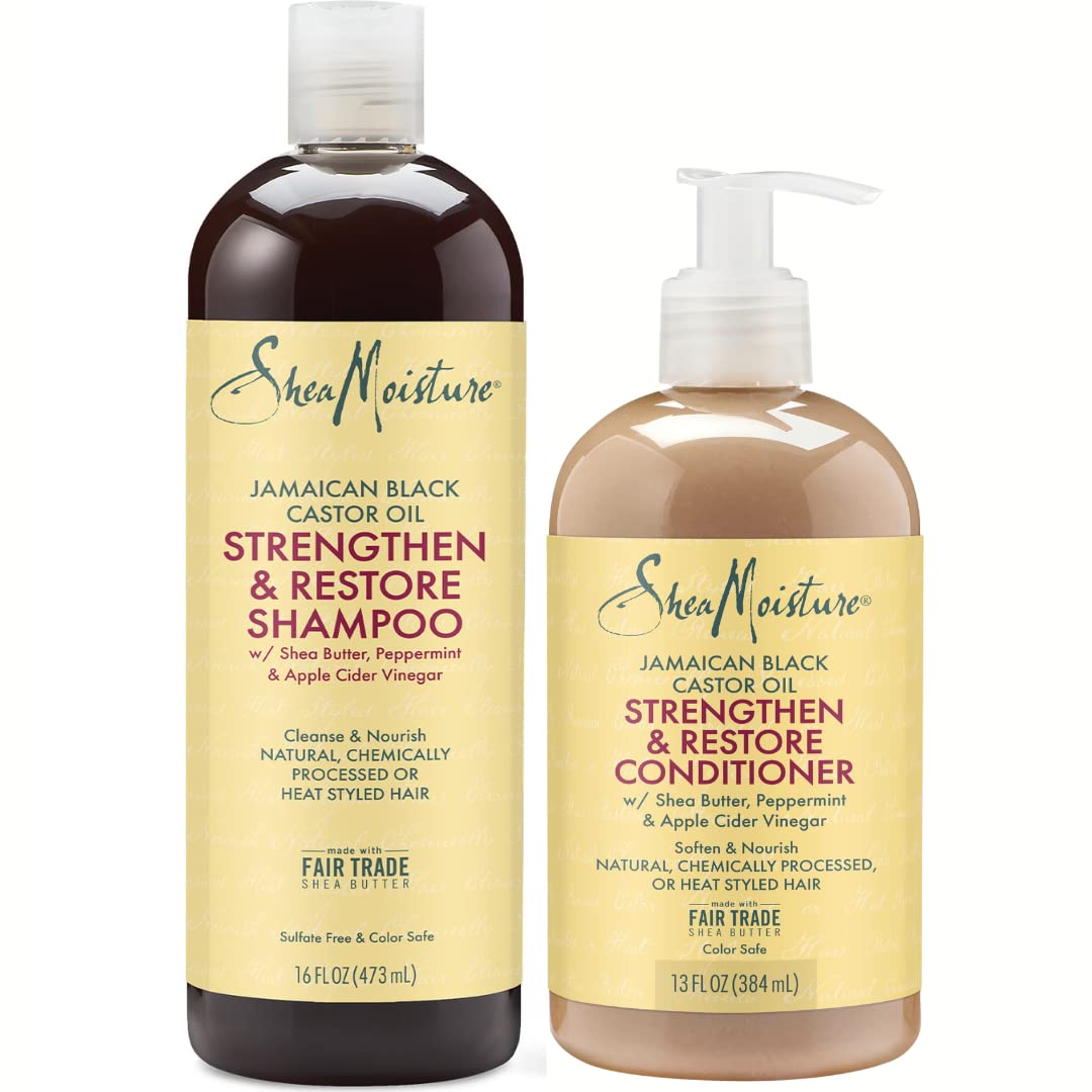 Shea Moisture Jamaican Black Castor Oil Clarifying Shampoo & Conditioner - Strengthen & Restore Sulfate-Free Shampoo & Conditioner Set with Shea Butter, ACV, and Peppermint Oil for Hair (2 Piece Set) SheaMoisture