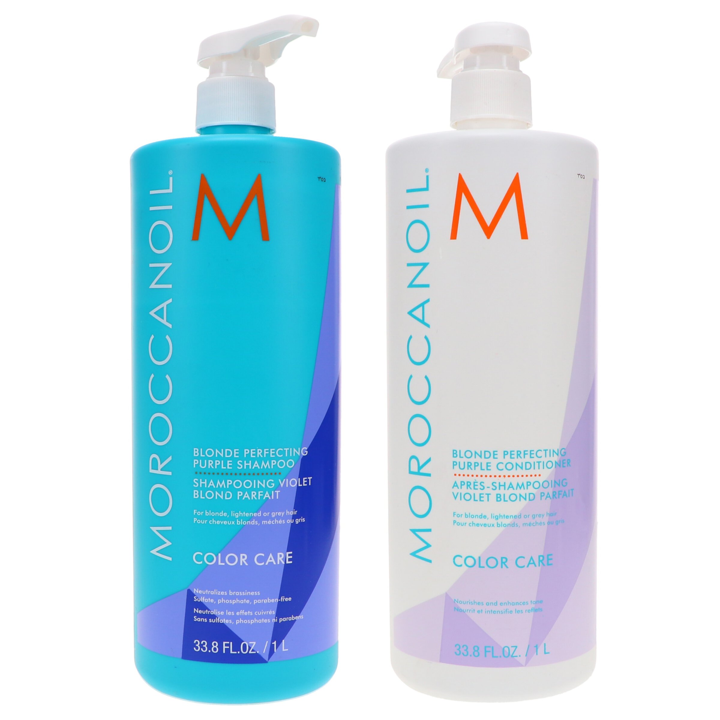 Moroccanoil Blonde Perfecting Purple Shampoo 33.8 oz & Blonde Perfecting Purple Conditioner 33.8 oz Combo Pack Moroccanoil