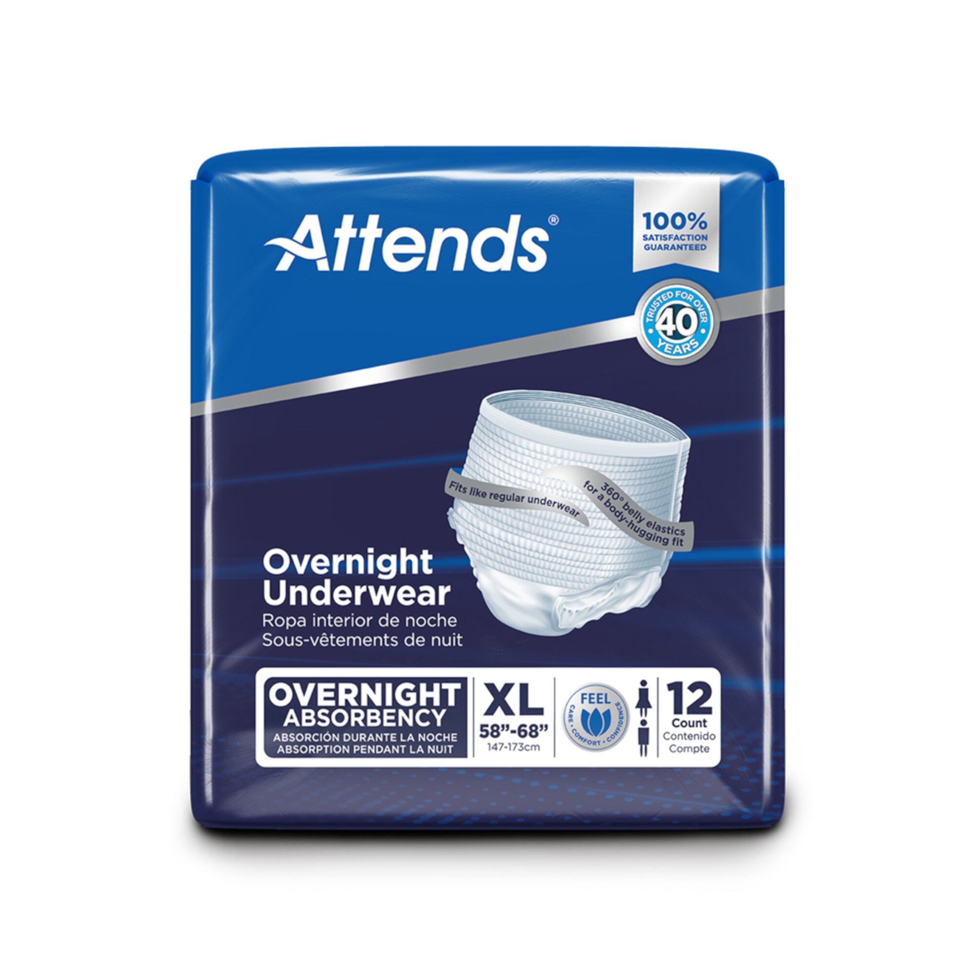 Attends Overnight Disposable Underwear Pull On with Tear Away Seams X-Large, APPNT40, 12 Ct Attends