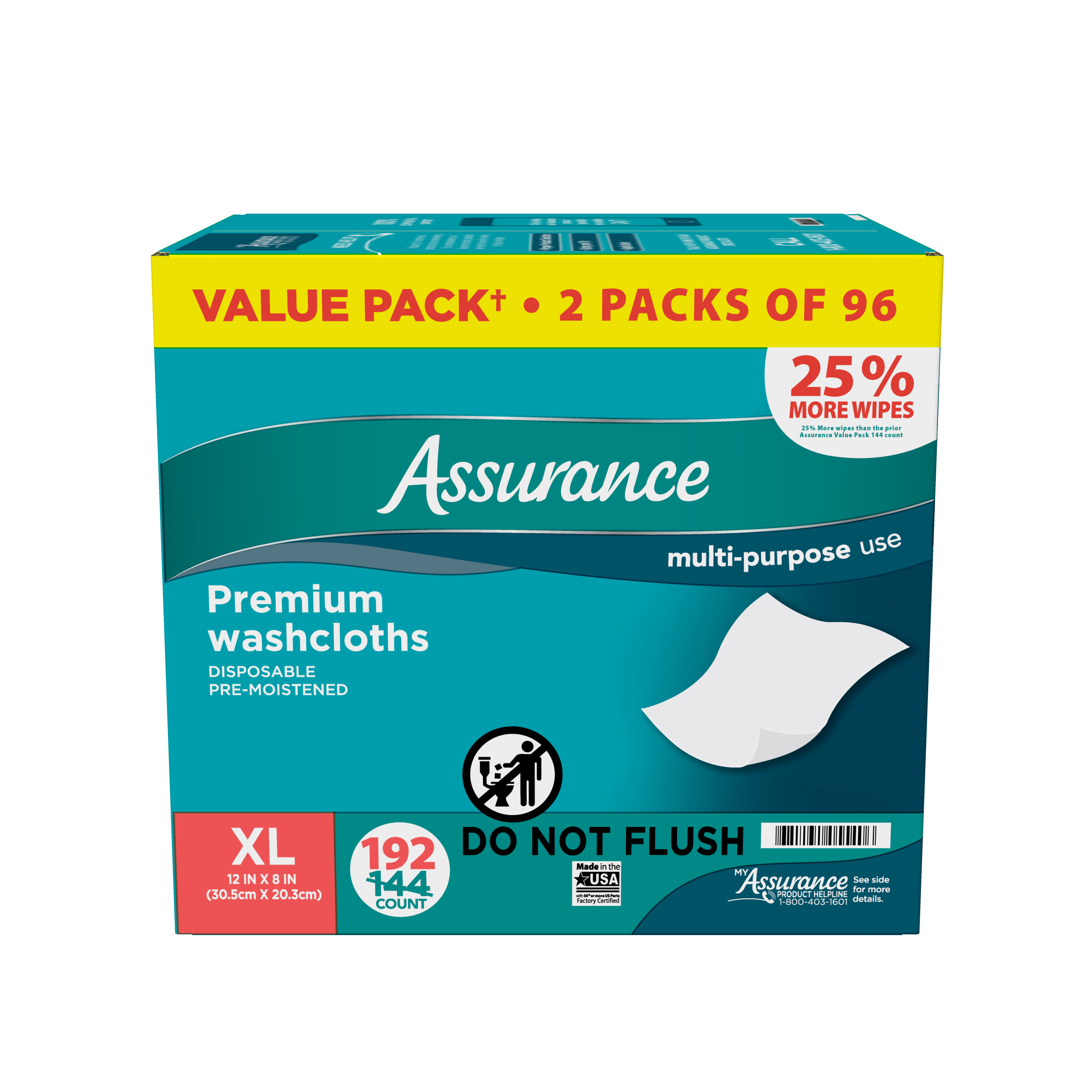 Assurance Premium XL Disposable Washcloths, 192 Ct Assurance