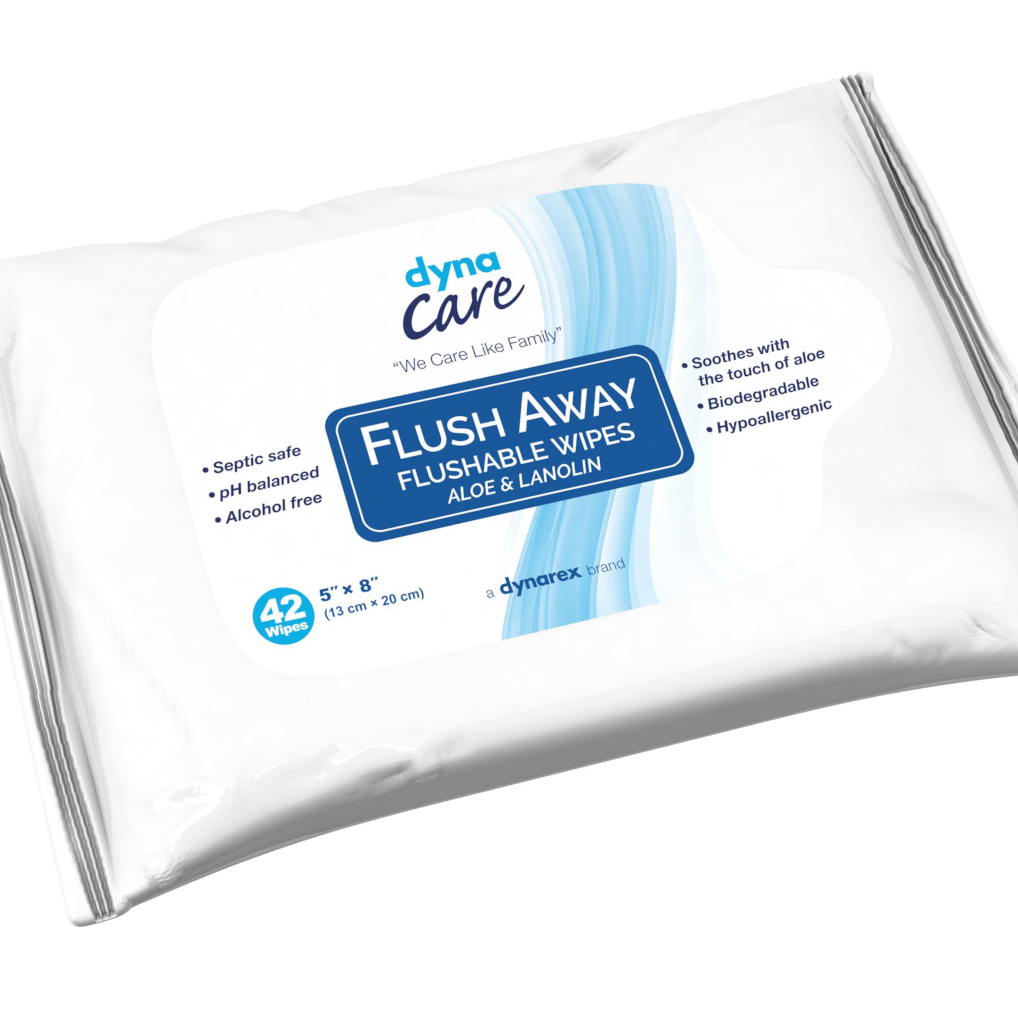 Flush Away Junior Flushable Personal Wipe 5 x 8" 1324, 1 Pack 42 Wipes Dynarex