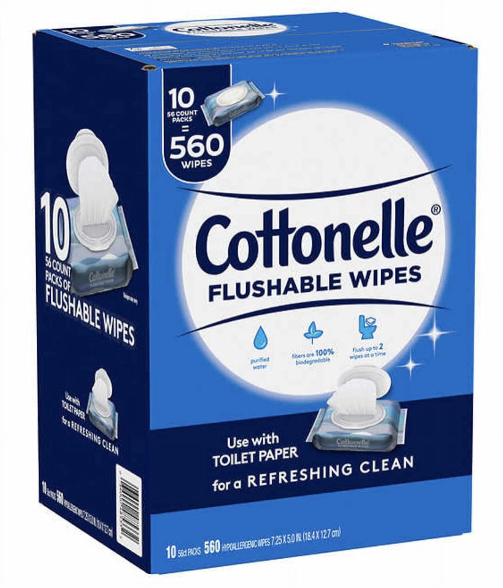 Смываемые очищающие салфетки без спирта с текстурой Clean Ripple, 560 шт. Cottonelle