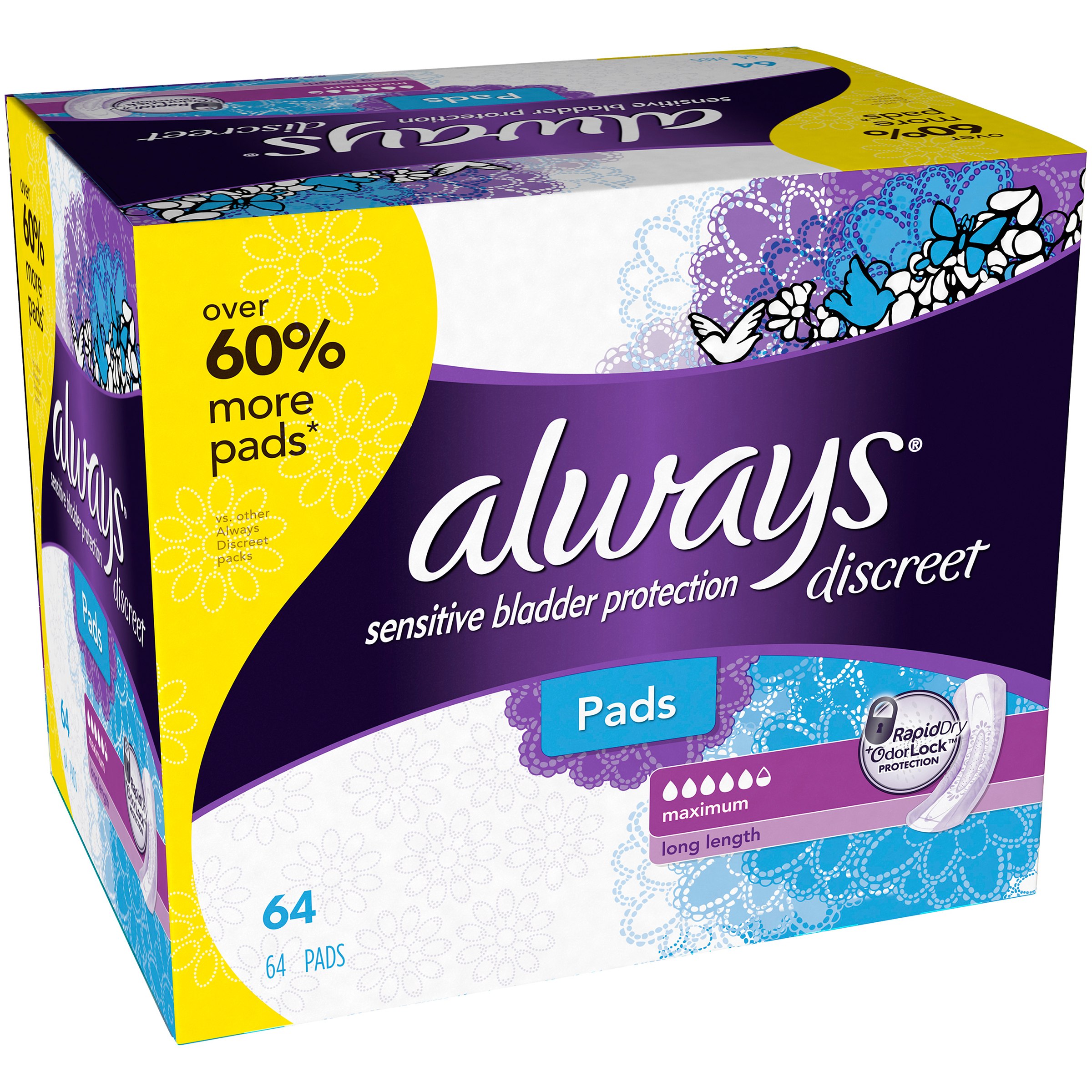 Always Discreet Maximum Absorbency Incontinence Pads, Long, 64 Count Visit the Always Store