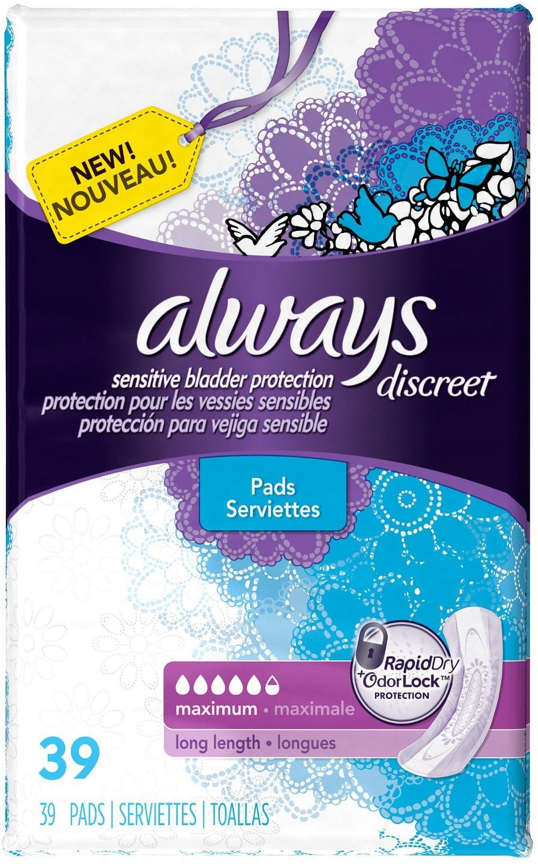 Always Discreet Incontinence Maximum Absorbency Pads, Long 39 ea (Pack of 6) Visit the Always Store