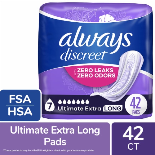 2X - Always Discreet Adult Incontinence Pads for Women Ultimate Extra Protect Absorbency Regular Always