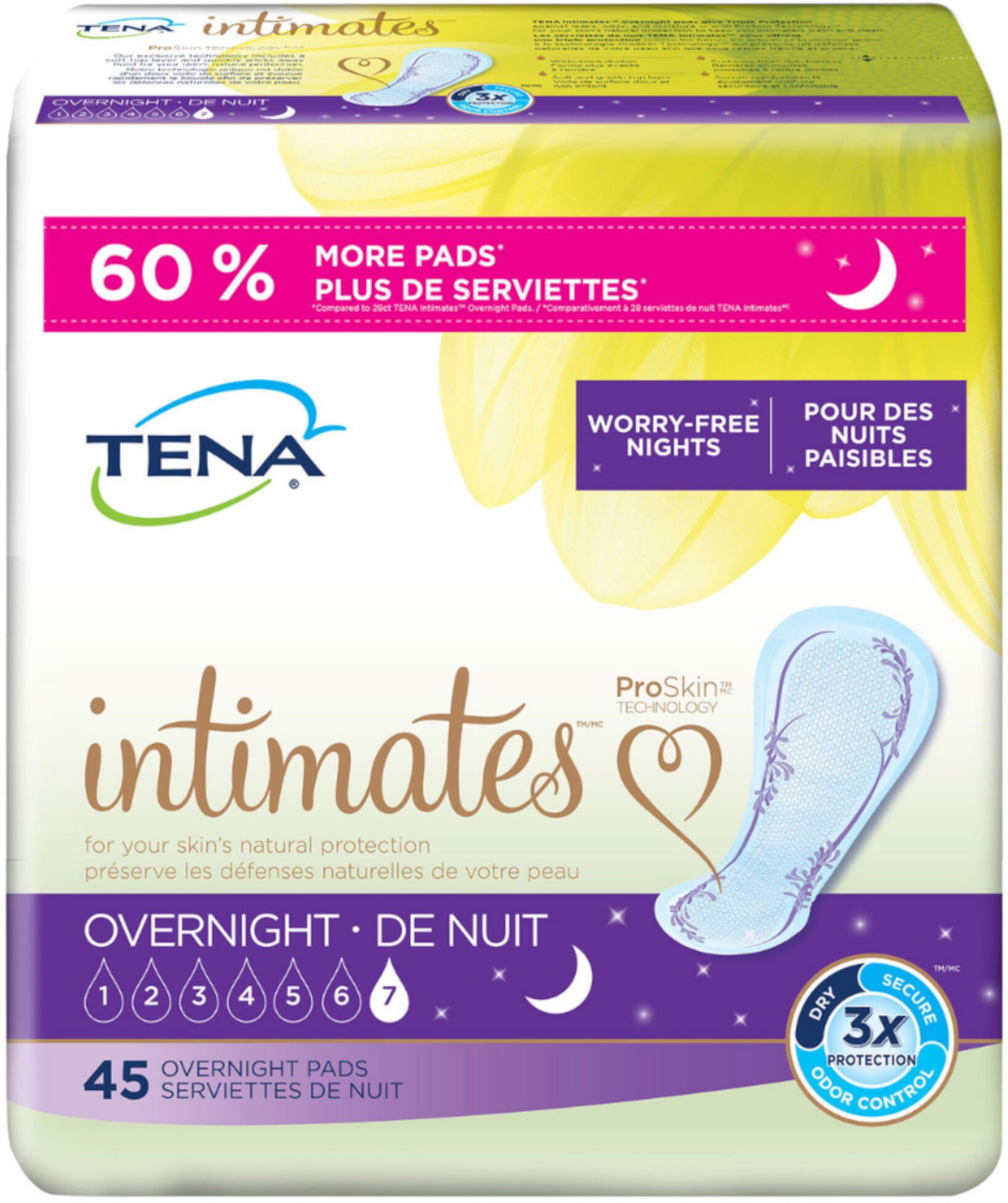 TENA Intimates Overnight Incontinence Pads for Women, 45 Count, 6 Pack Tena