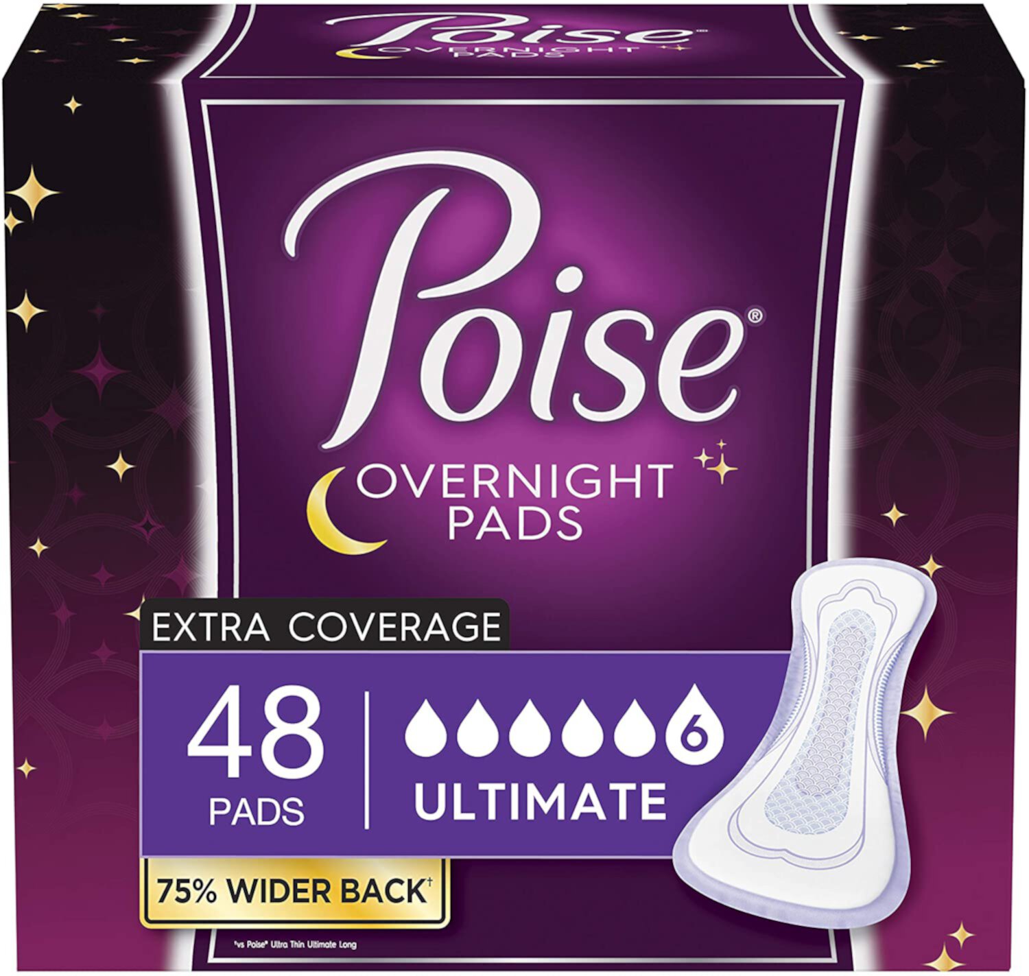 Poise Overnight Incontinence Pads for Women, Ultimate Absorbency, 48 Count (2 Packs of 24) (Packaging May Vary) Poise