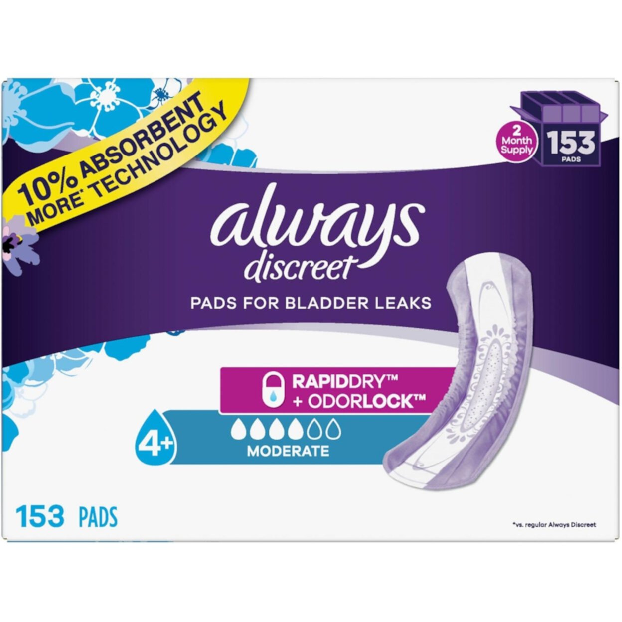 Always Discreet Incontinence Pads, Moderate Absorbency (153 Count) Visit the Always Store