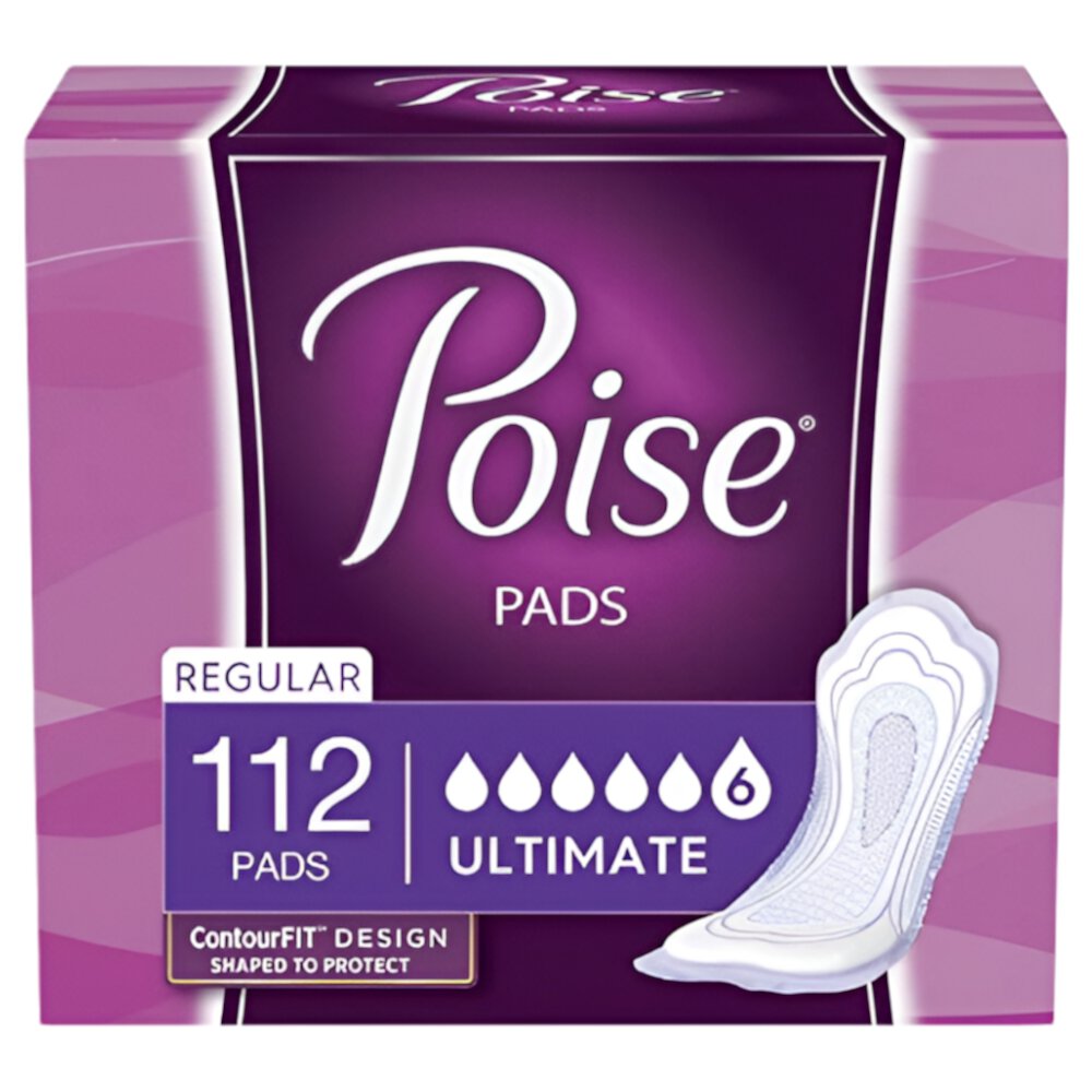 Poise Incontinence Pads for Women, Ultimate Absorbency, Regular Length, 112 Count (2 Packs of 56) (Packaging May Vary) Poise