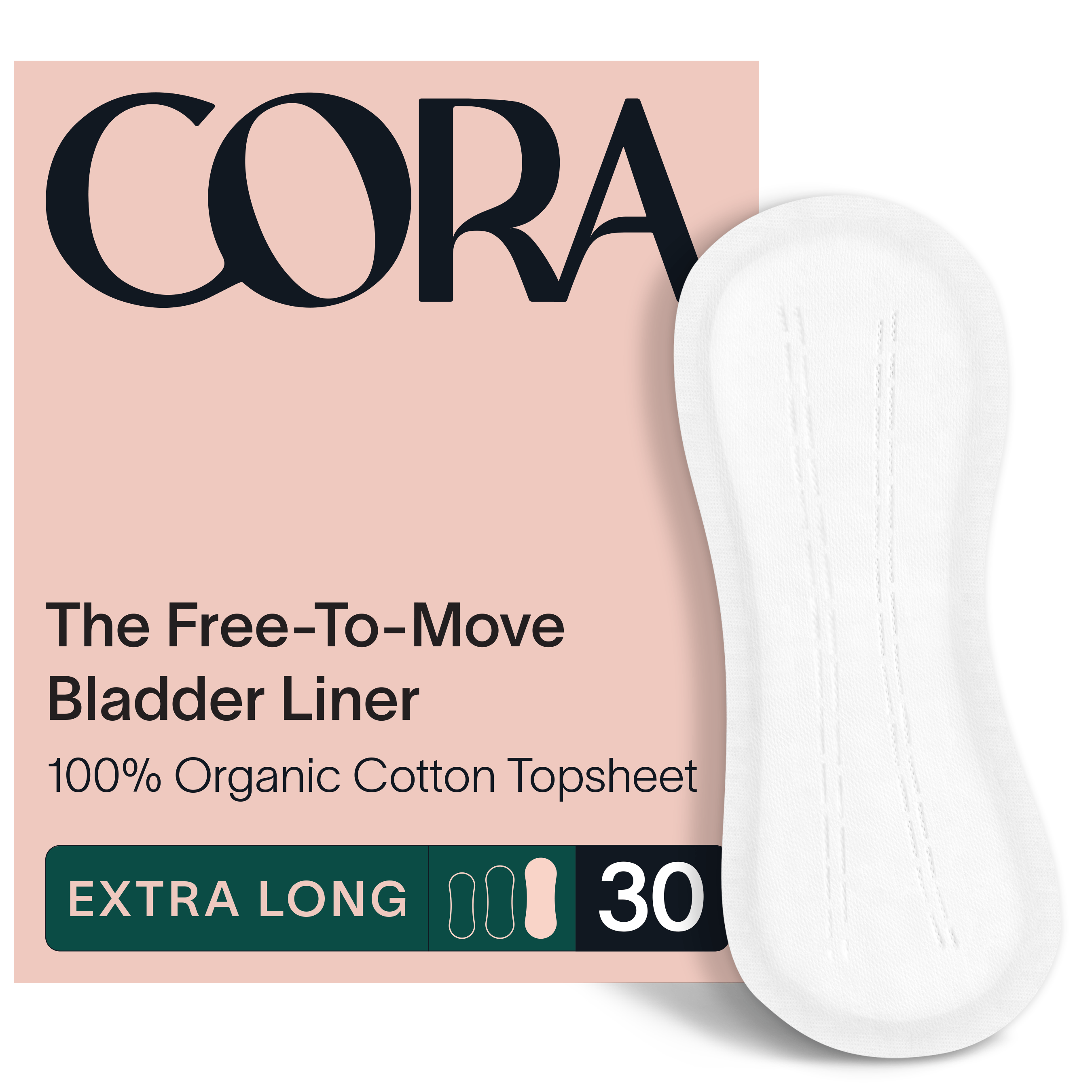 Cora 100% Organic Cotton Topsheet Bladder Incontinence Liners, Extra Long Length (30 Count) Cora