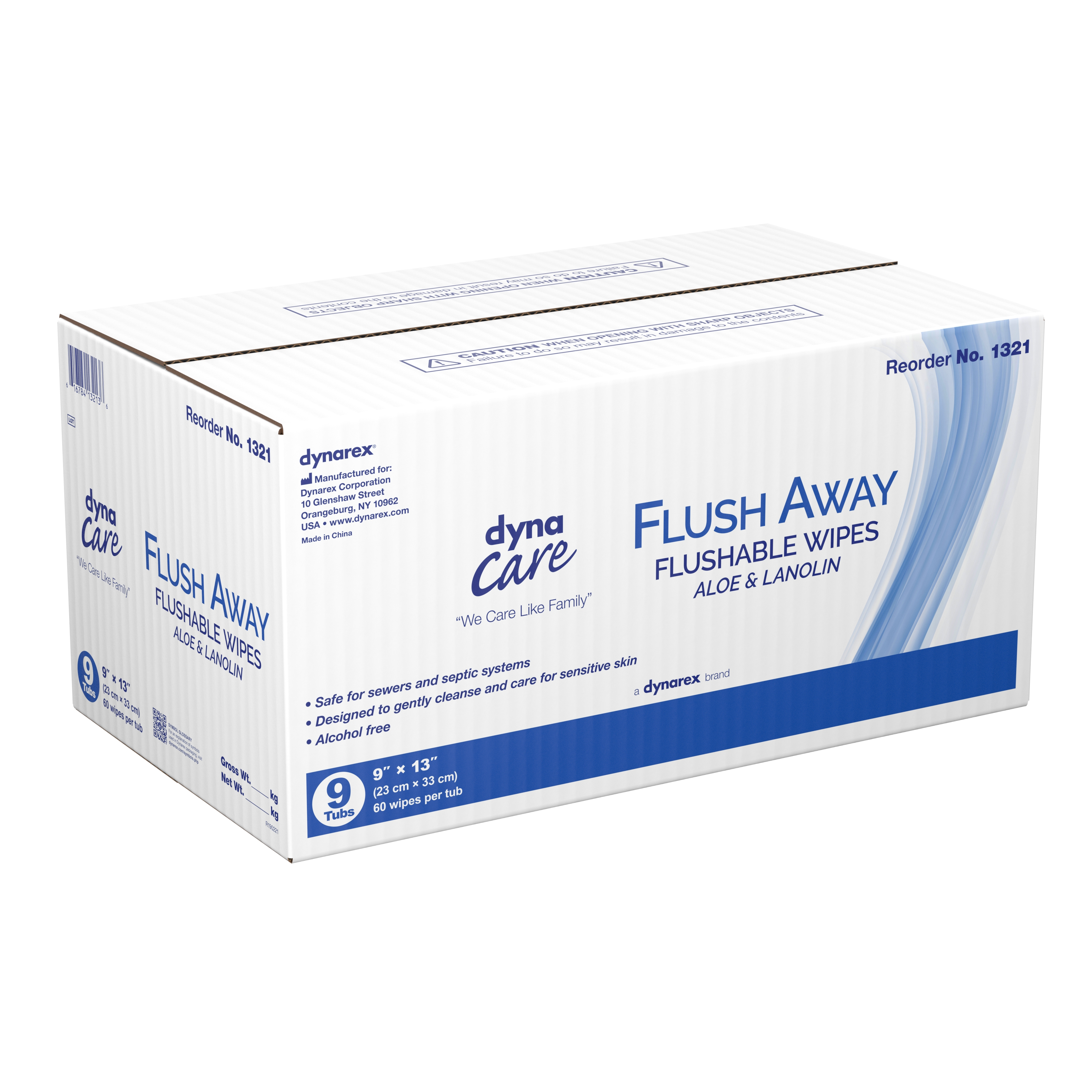 Flush Away Adult Flushable Personal Wipe 9 x 13" 1321, 1 Pack 60 Wipes Dynarex