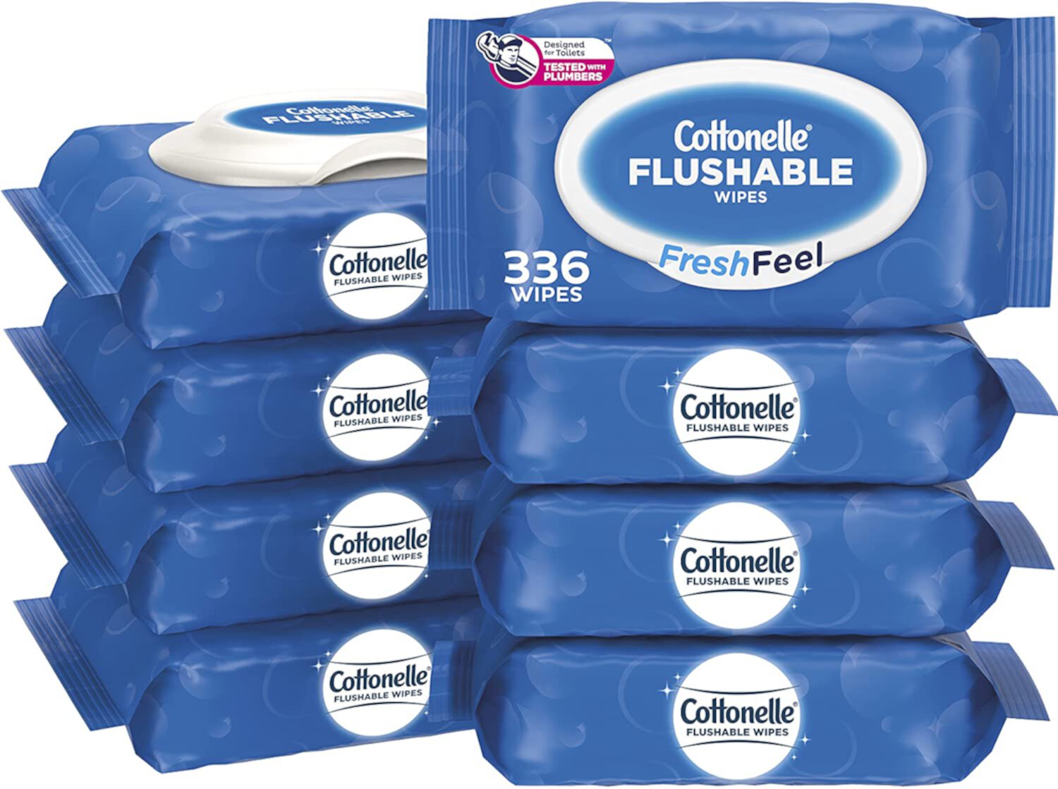 Смываемые влажные салфетки FreshFeel, 8 упаковок по 42 шт, всего 336 салфеток Cottonelle