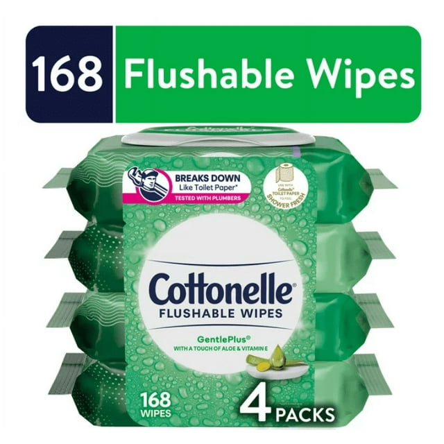 Cottonelle GentlePlus Flushable Wet Wipes, 4 Flip-Top Packs (168 Total Wipes) Cottonelle