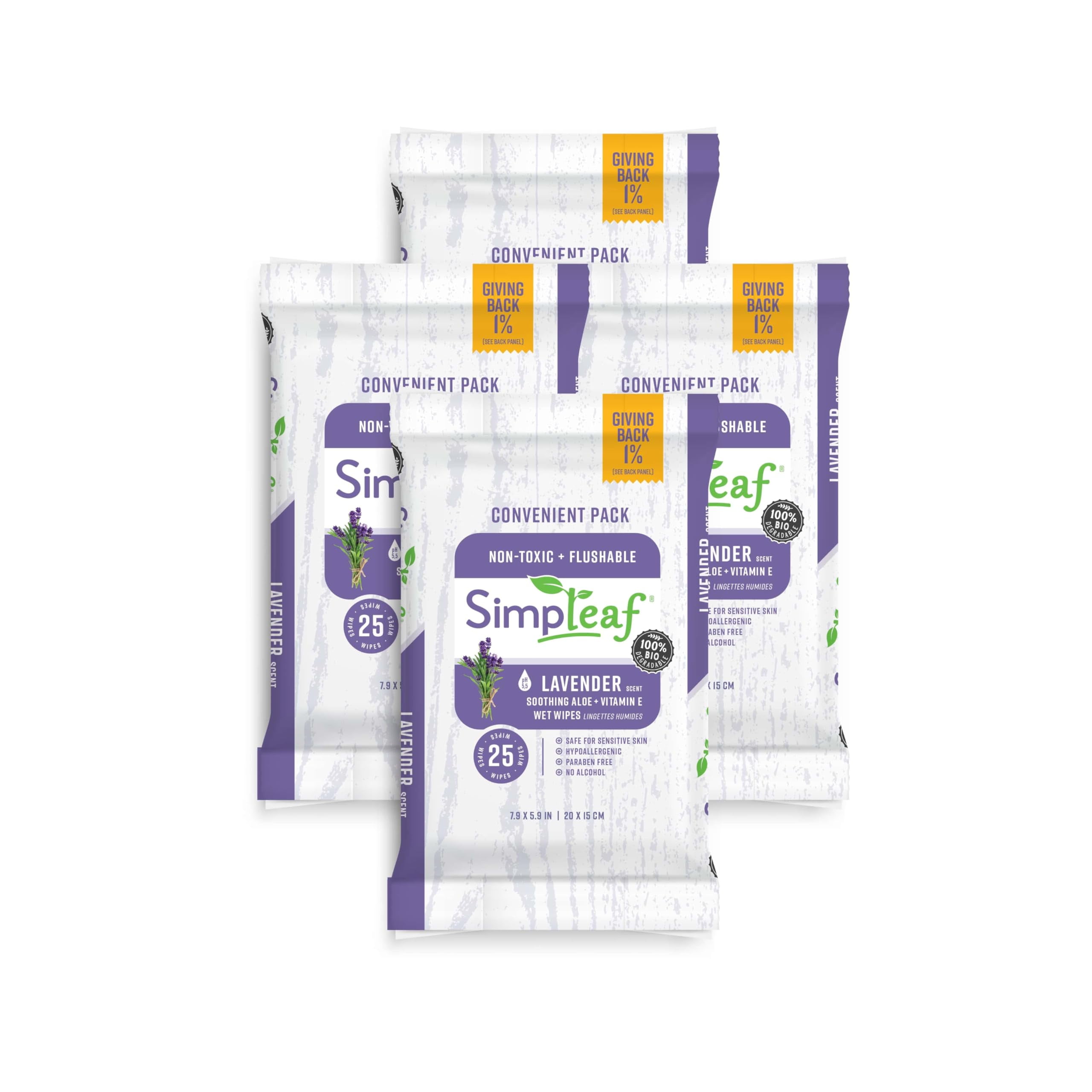 Simpleaf Flushable Wet Wipes | Eco- Friendly, Paraben & Alcohol Free | Hypoallergenic & Safe for Sensitive Skin | Soothing Aloe Vera Formula with Lavender Scent | (25-Count) 4 Pack… Simpleaf