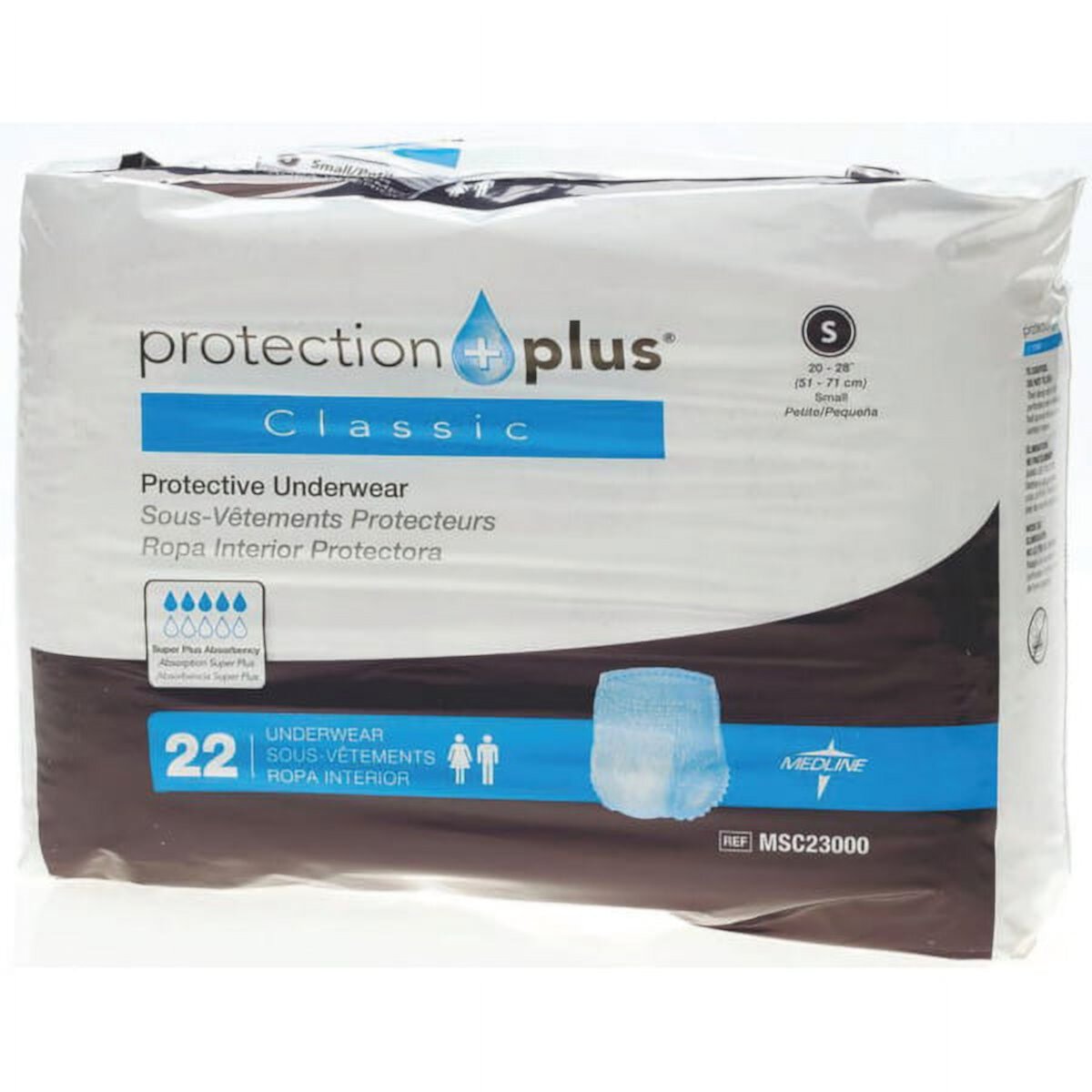 Medline 88 Protection Plus Classic Protective Underwear, Small, 20 - 28", White, 22 Per Bag, Case Of 4 Bags Medline