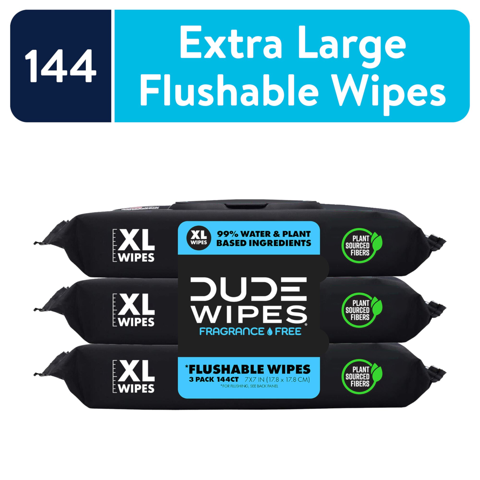 Dude Wipes Extra Large Fragrance Free Fragrance Free Flushable Wipes 3 - 48 Wipe Packs DUDE