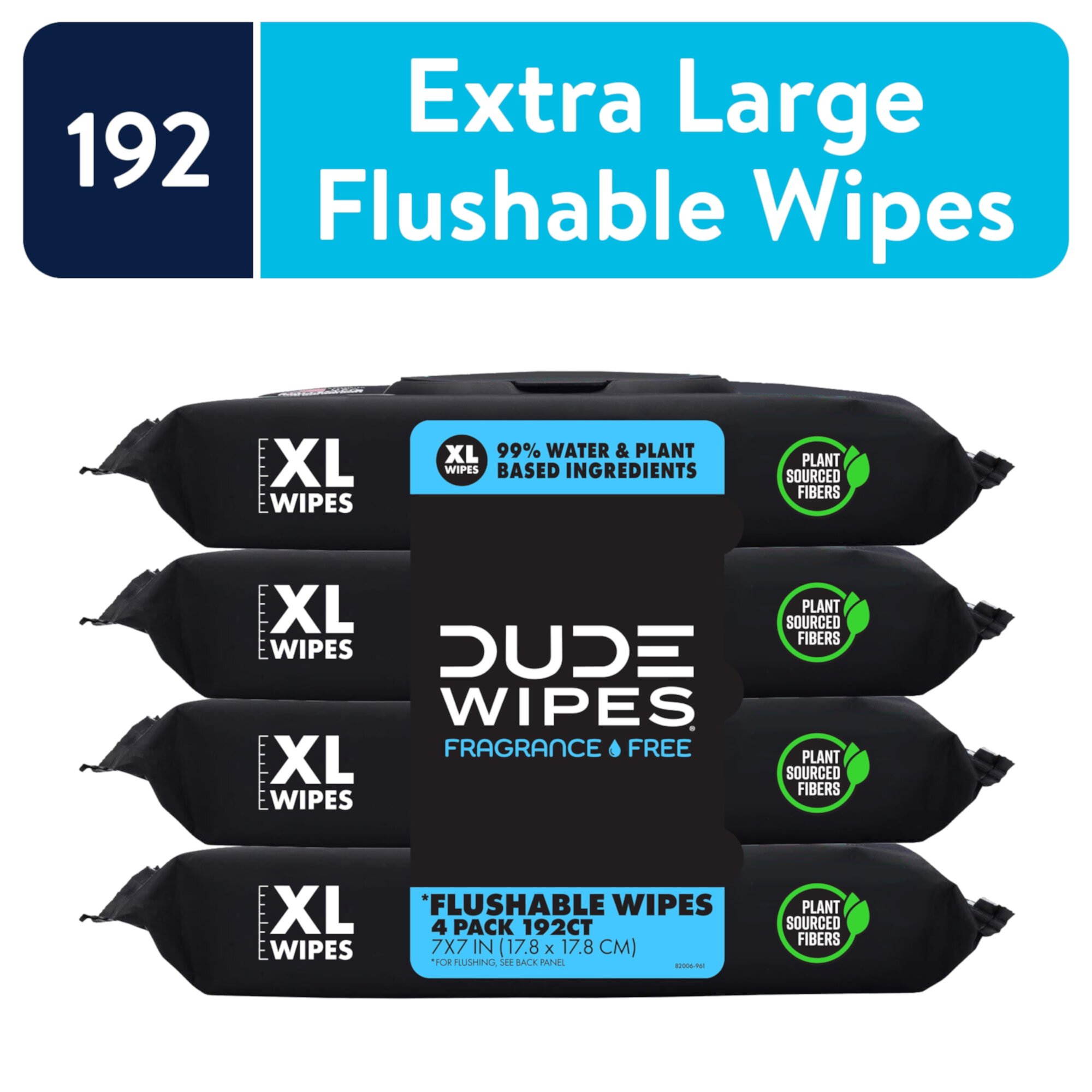 DUDE Wipes Unscented XL Flushable Wipes, 4 Flip-Top Packs, 48 Wipes per Pack, 192 Total Wipes DUDE