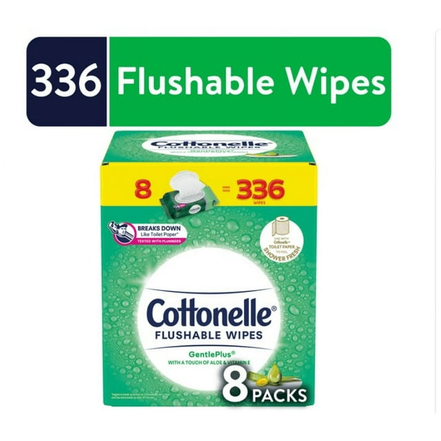 Cottonelle GentlePlus Flushable Wet Wipes, 8 Flip-Top Packs (336 Total Wipes) Cottonelle