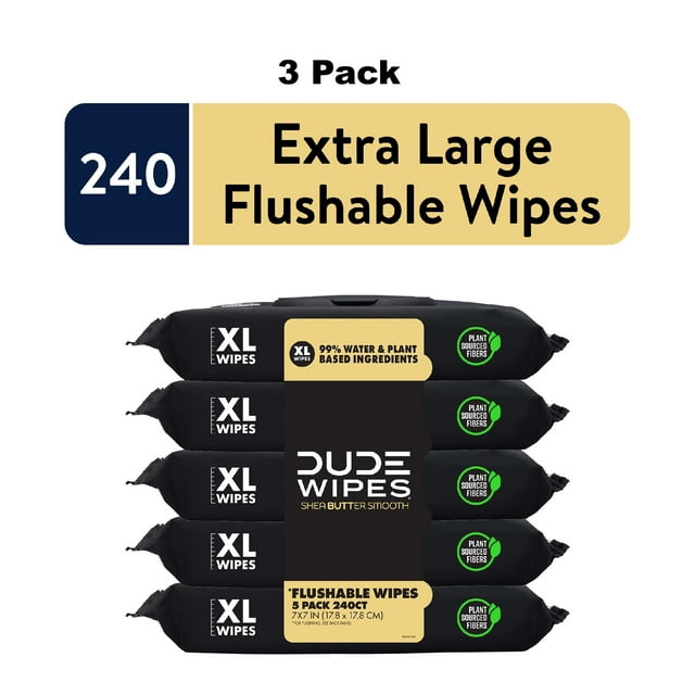 DUDE Flushable Wipes, Extra Large Shea BUTTer, 240 Count(3) DUDE