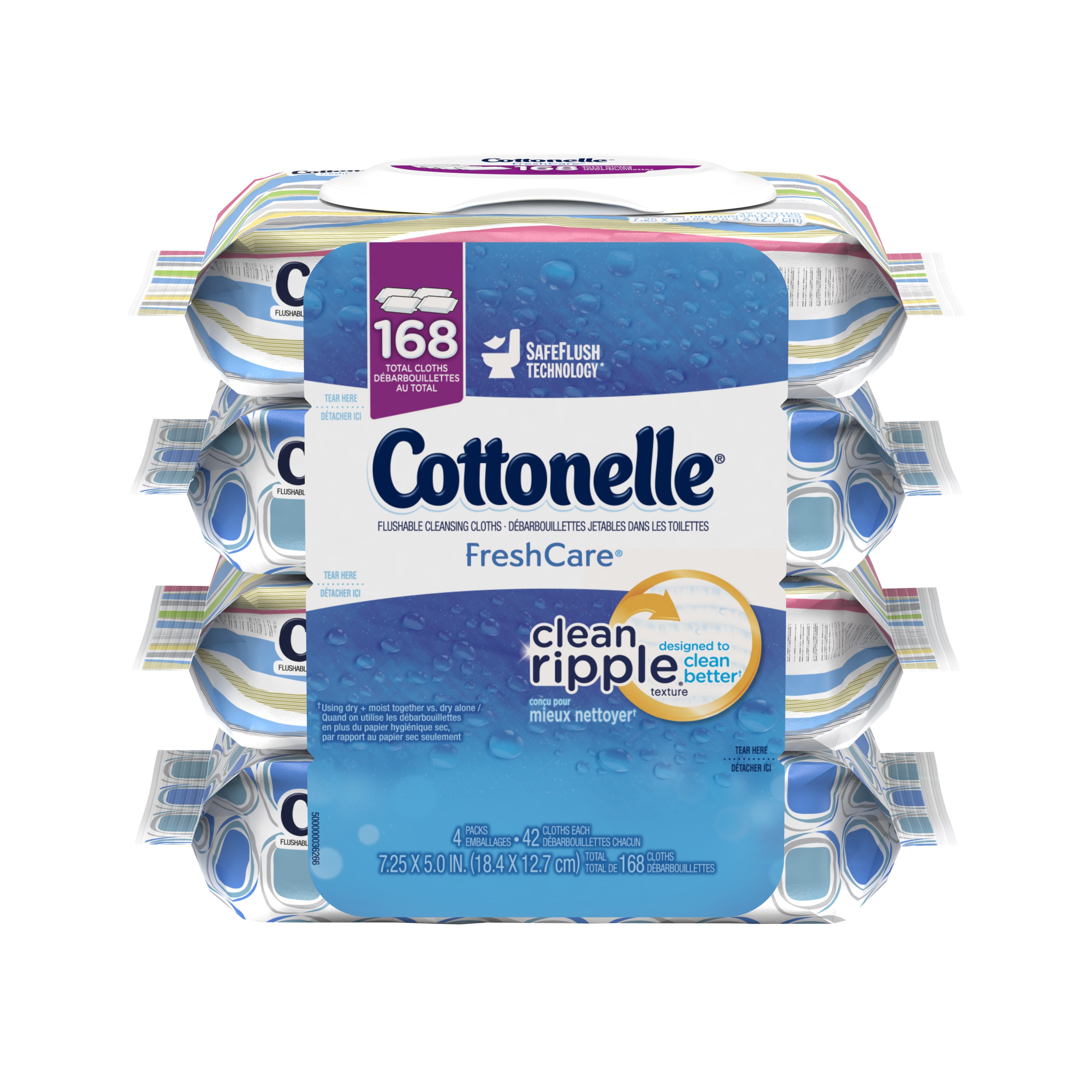 Влажные салфетки,Flushable, 4 упаковки по 42 шт, всего 168 шт Cottonelle