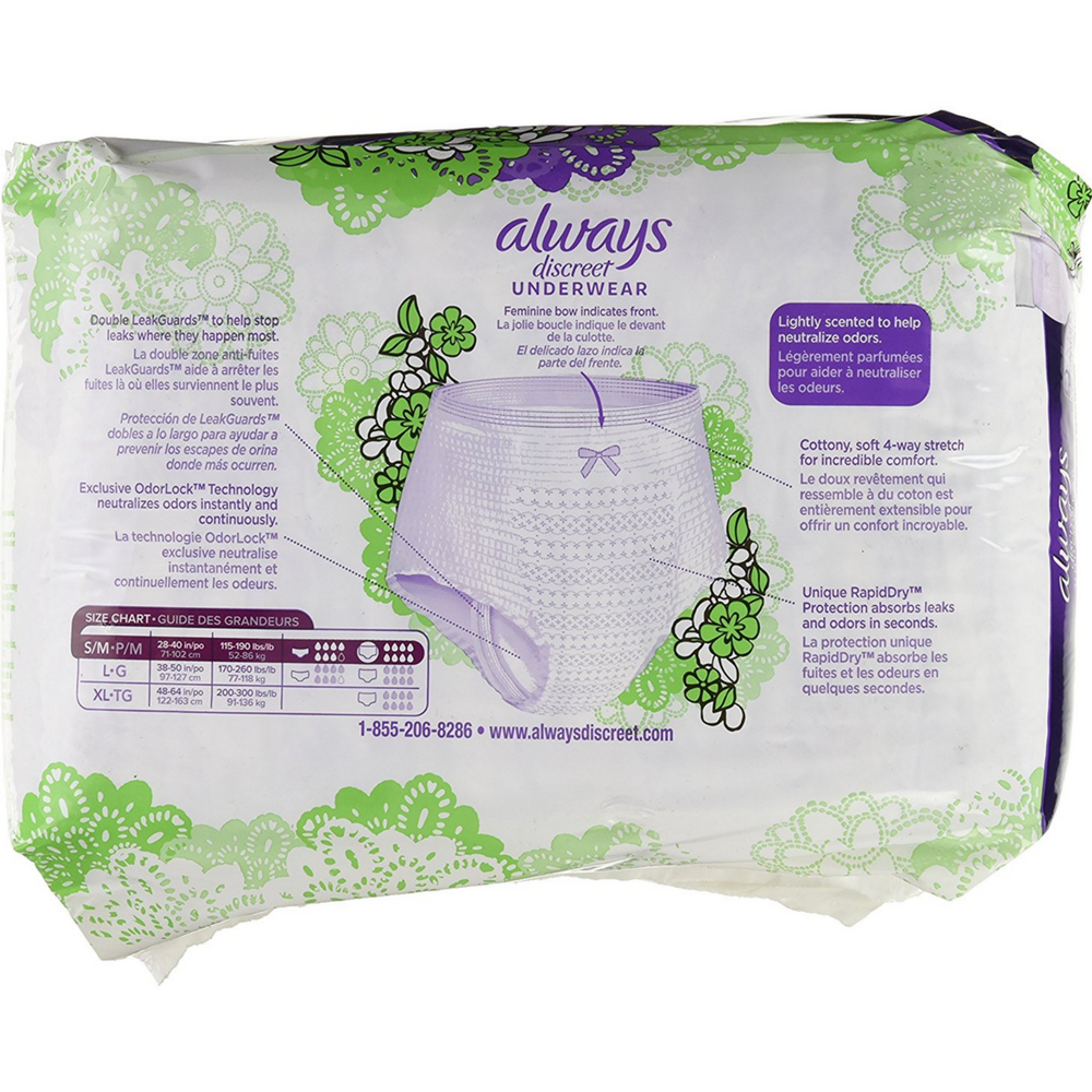 Always Discreet Maximum Absorbency Incontinence Underwear, Small 19 ea (Pack of 6) Always