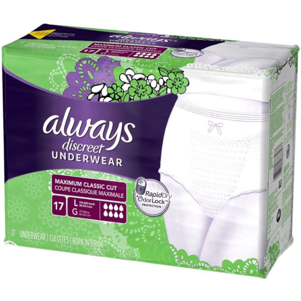 Always Discreet Maximum Absorbency Incontinence Underwear, Large, 17 ea (Pack of 3) Always Discreet