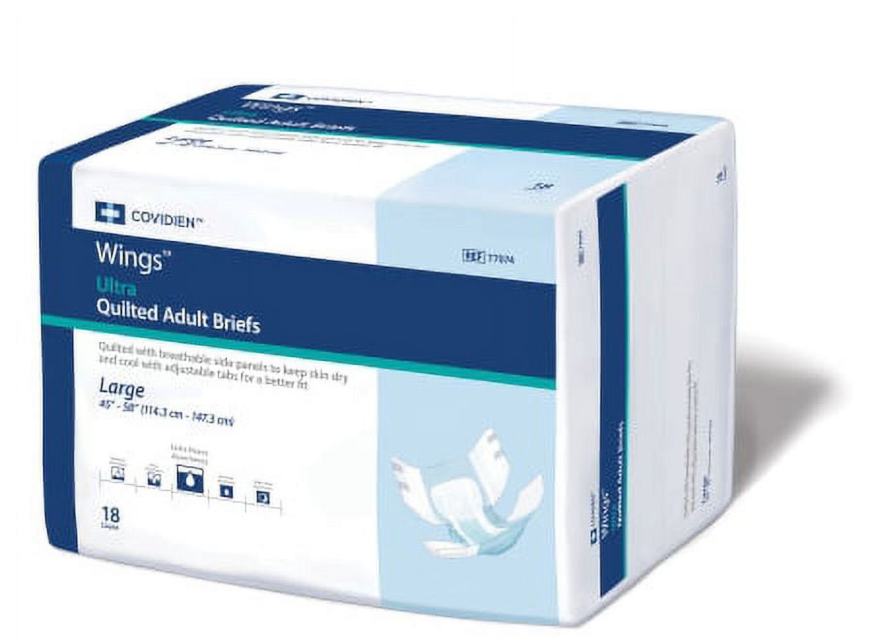 Wings Ultra Adult Incontinent Brief Tab Closure Large Disposable Heavy Absorbency - Case of 72 Kendall