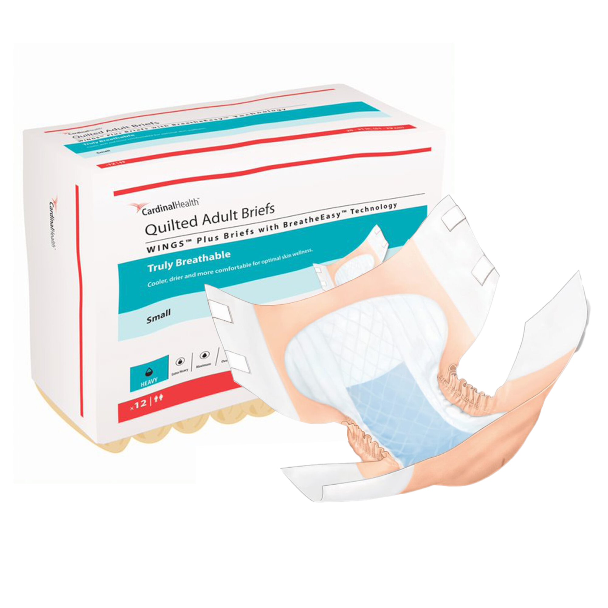 Wings Quilted Plus with BreatheEasy Technology Adult Incontinence Brief S Heavy Absorbency 66132, Heavy, 96 Ct COVIDIEN