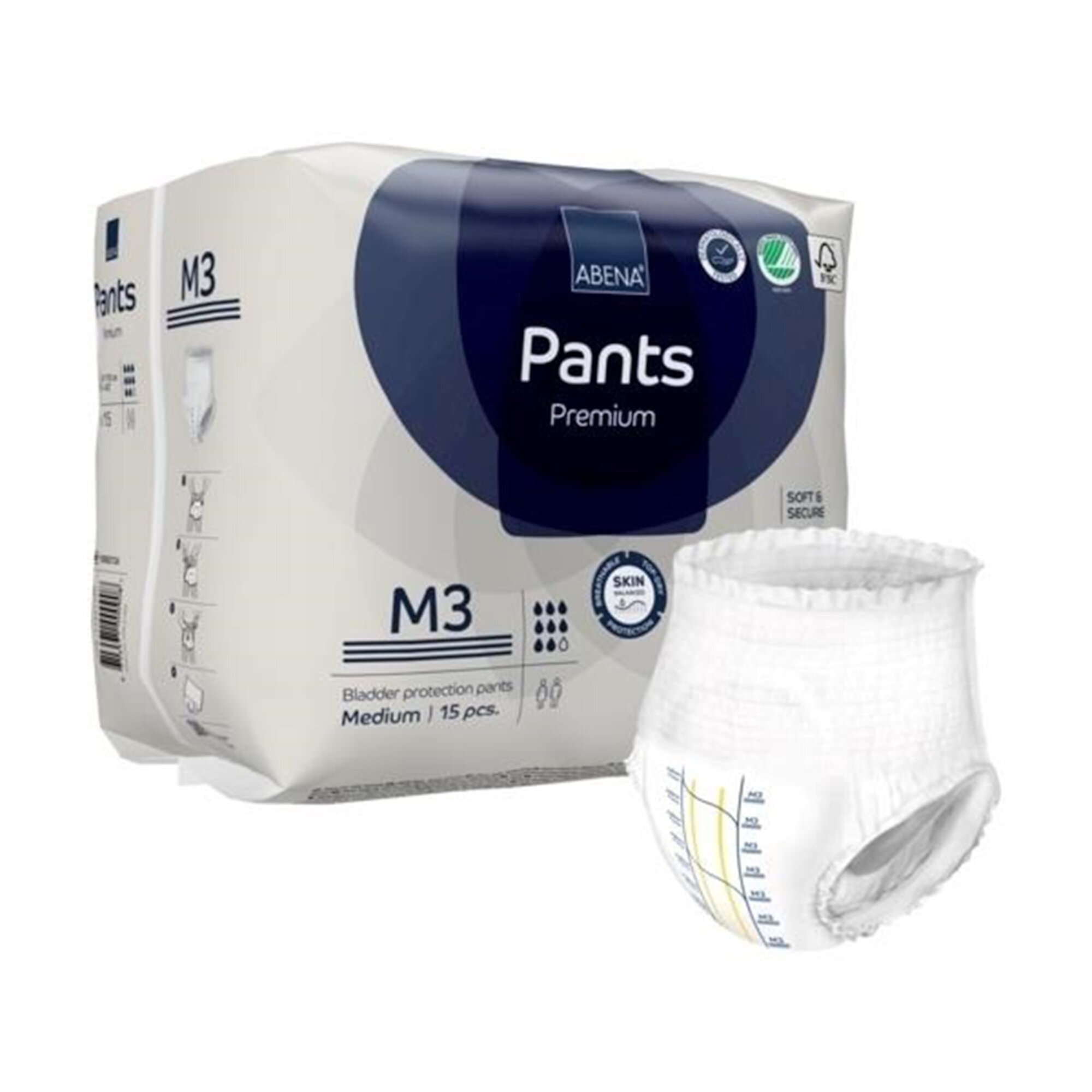 Abena Premium Pants M3 Disposable Underwear Pull On with Tear Away Seams Medium, 1000021324, 90 Ct Abena