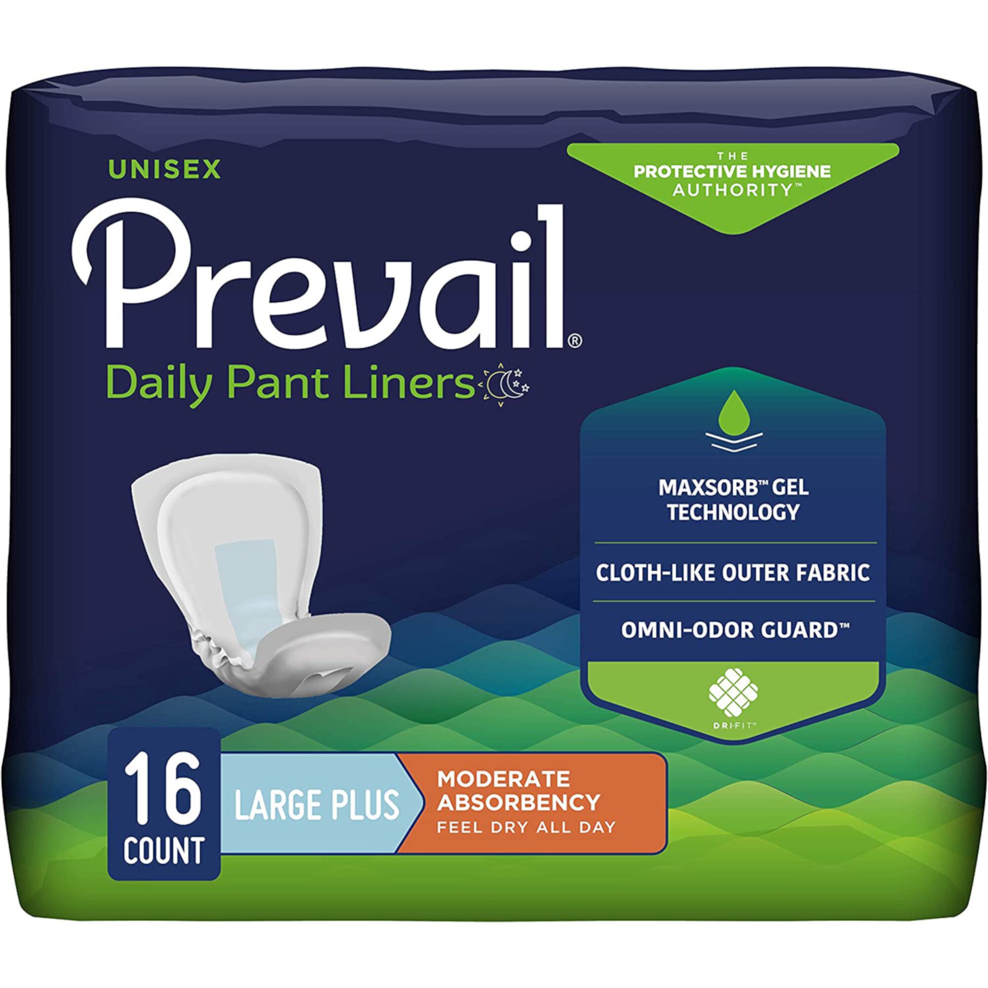 Prevail Pant Liner Elastic ''Large, 13 x 28 , 16 Count'' 6 Pack Prevail