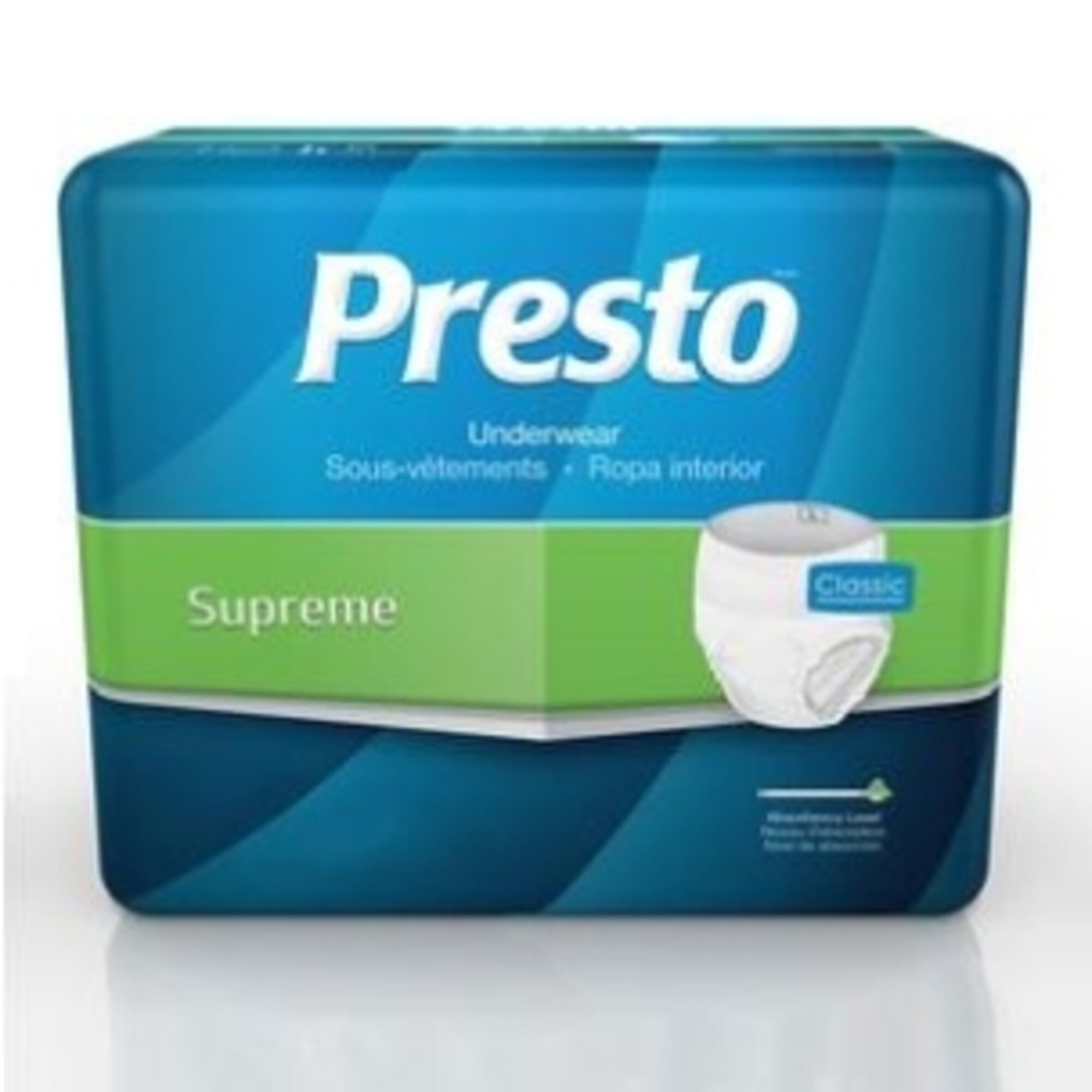 Presto Maximum Absorbency Underwear Large 44" to 58" Waist White Pack of 18 Presto