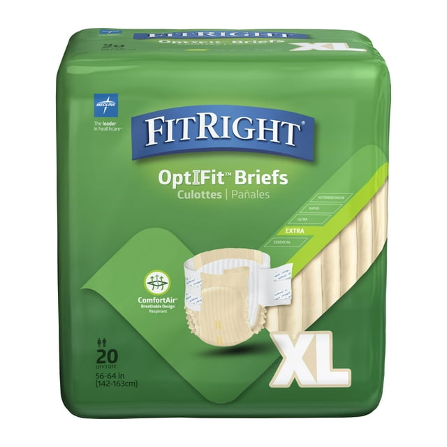 FitRight OptiFit Extra Briefs with Tabs, Adult Incontinence Brief, Moderate Absorbency, X-Large, 56"-64", 20 Per Bag (80 Total) FitRight