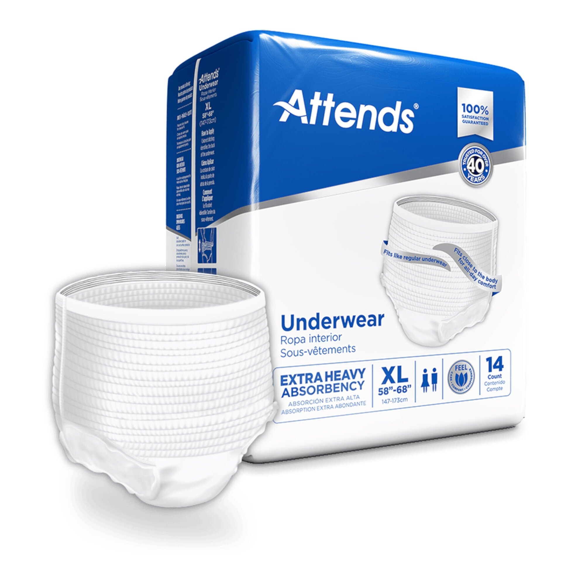 Attends Care Disposable Underwear Pull On with Tear Away Seams X-Large, APV40, Moderate, 14 Ct Attends