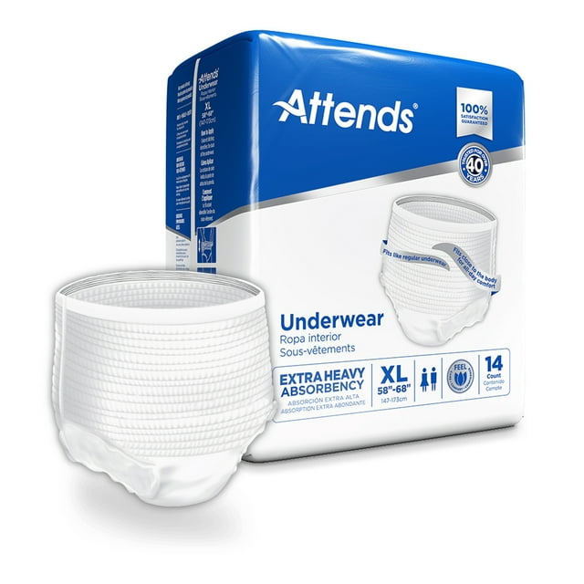 Attends Care Disposable Underwear Pull On with Tear Away Seams X-Large, APV40, Moderate, 14 Ct Attends