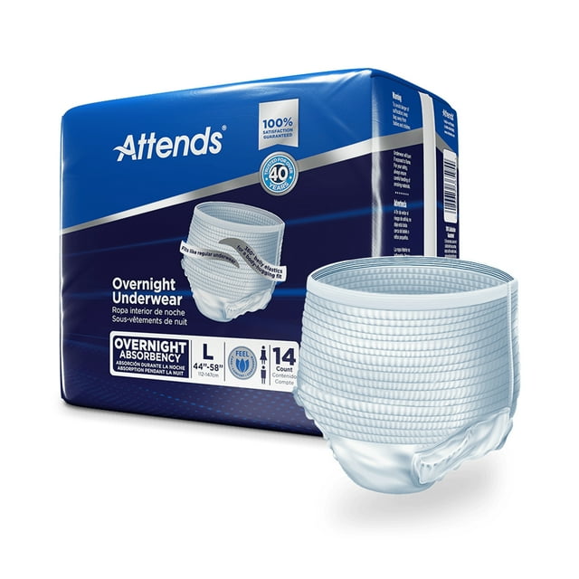 Attends Overnight Disposable Underwear Pull On with Tear Away Seams Large, APPNT30, 14 Ct Attends