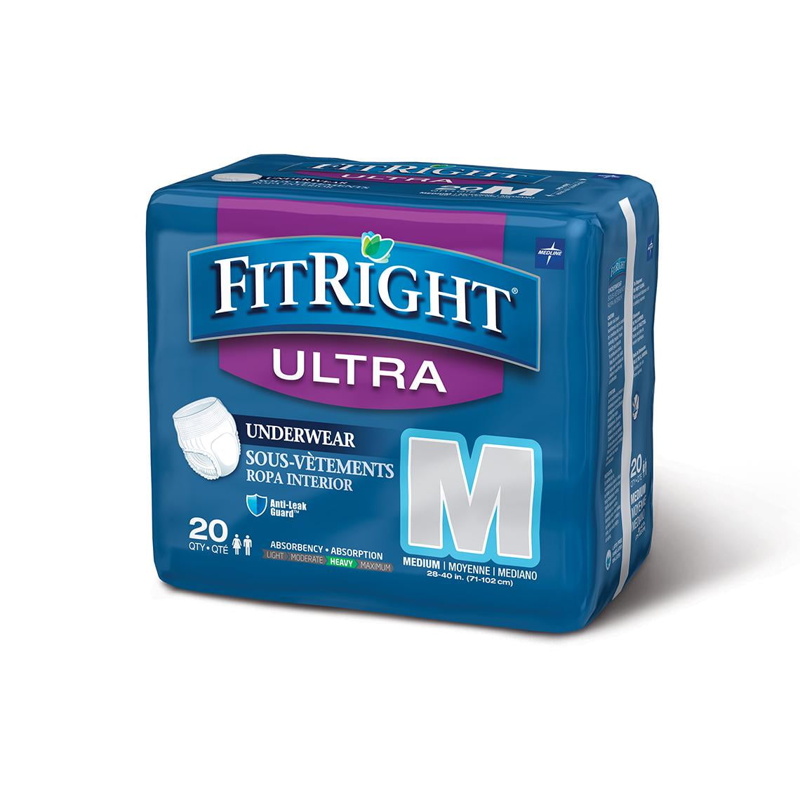 Medline FIT23005A 28 in. to 40 in. Waist Medium FitRight Ultra Protective Underwear (20/Pack) Medline