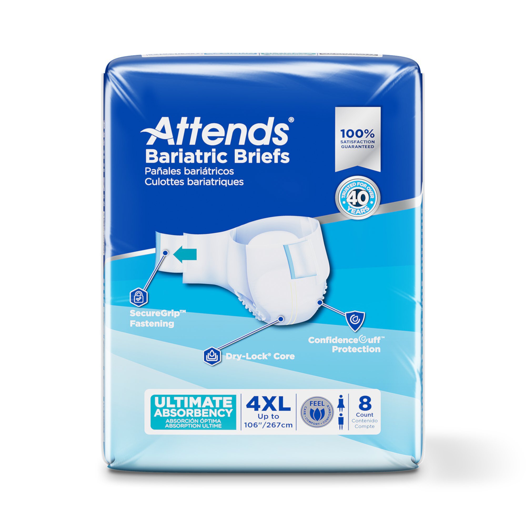 Attends Bariatric Adult Incontinence Brief 4X-Large Heavy Absorbency Bariatric, DD60, Heavy to Severe, 32 Ct Attends