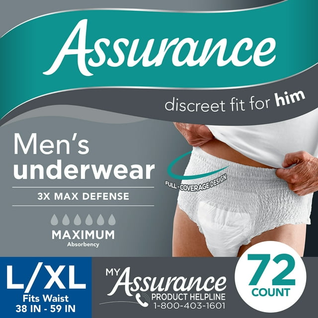 Assurance Men's Incontinence Underwear, Large, Maximum Absorbency (72 Count) Assurance