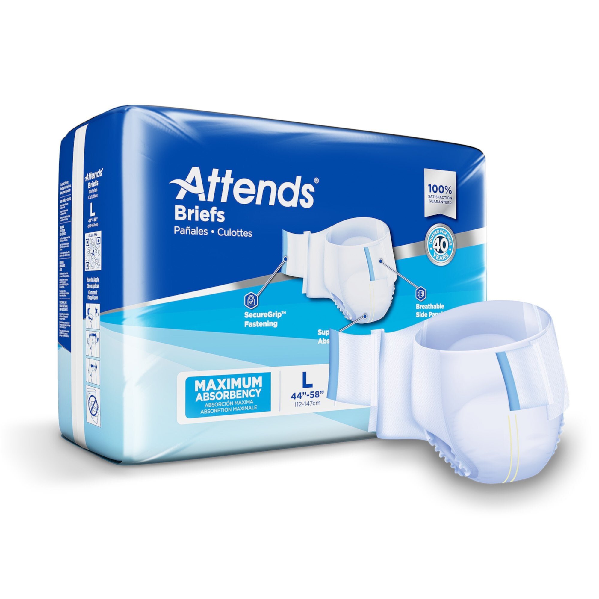 Attends Adult Incontinence Brief L Heavy Absorbency Contoured, DDA30, Heavy to Severe, 24 Ct Attends