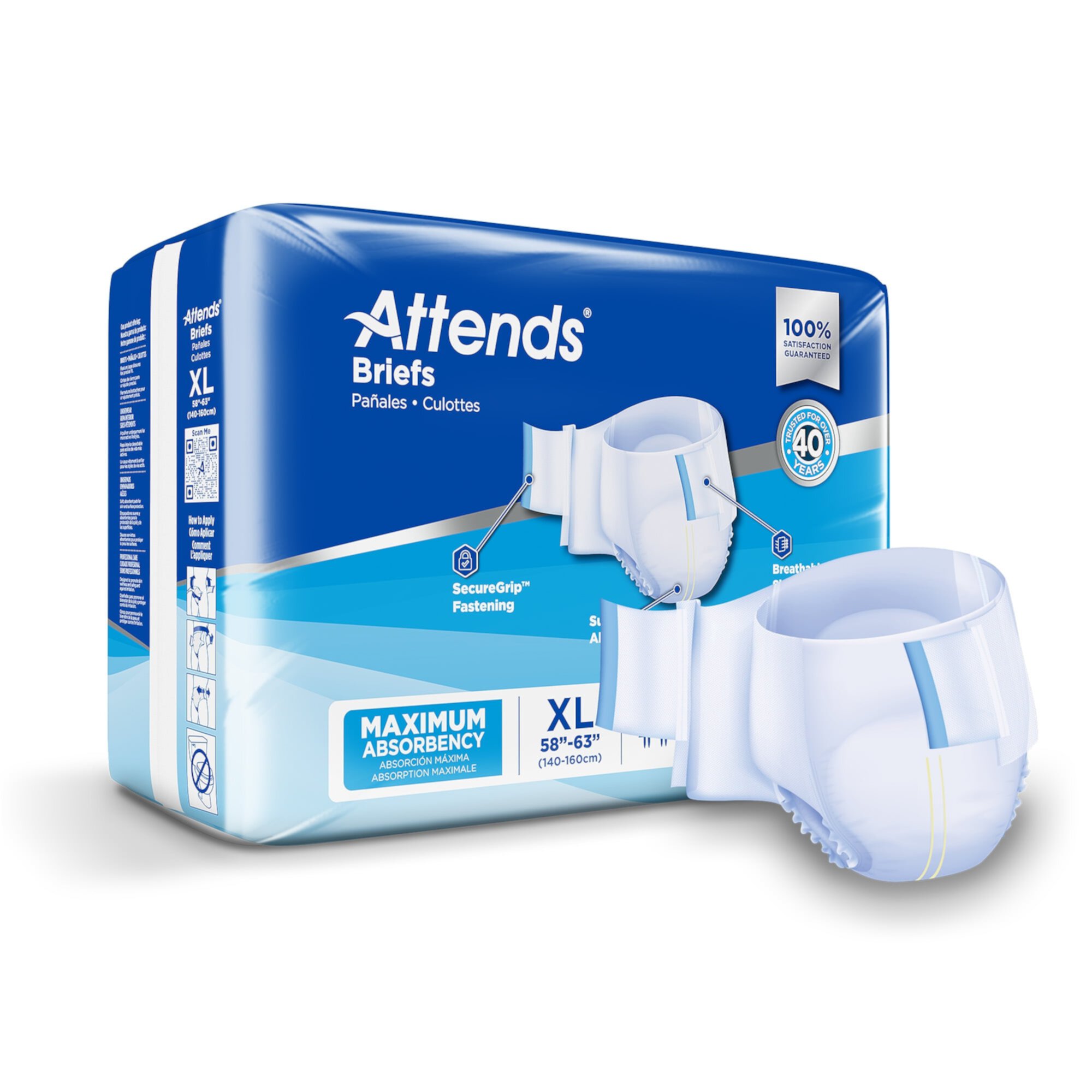 Attends Adult Incontinence Brief XL Heavy Absorbency Contoured, DDA40, Heavy to Severe, 20 Ct Attends