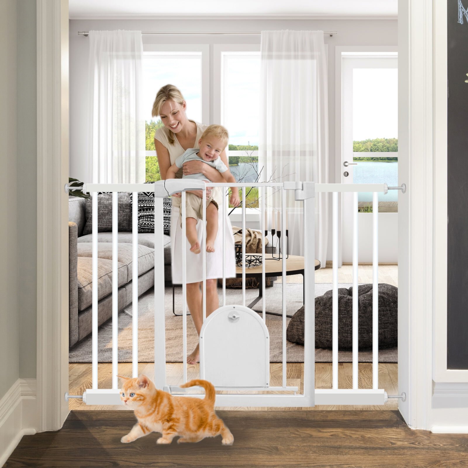 29.5-48'' Baby Gate Baby Fences, 30" Tall Pressure Mounted For Doorway Stairs, Black Crtynell